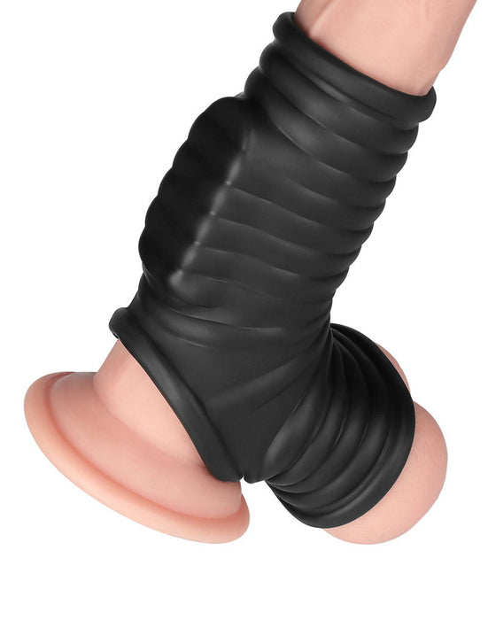 LoveToy - Wave Knights Ring - Vibrerende Penis en Scrotum Sleeve - Ø 2,8 cm - Zwart-Erotiekvoordeel.nl
