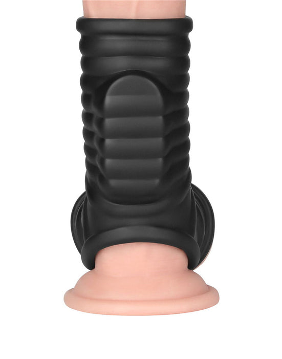 LoveToy - Wave Knights Ring - Vibrerende Penis en Scrotum Sleeve - Ø 2,8 cm - Zwart-Erotiekvoordeel.nl