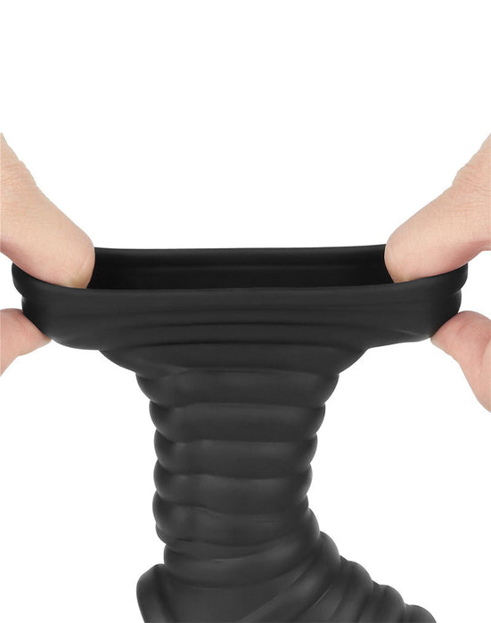 LoveToy - Wave Knights Ring - Vibrerende Penis en Scrotum Sleeve - Ø 2,8 cm - Zwart-Erotiekvoordeel.nl