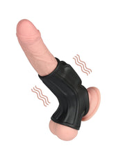 LoveToy - Ridge Knights Ring - Vibrerende Penis en Scrotum Sleeve - Ø 2,8 cm - Zwart-laced-up.nl