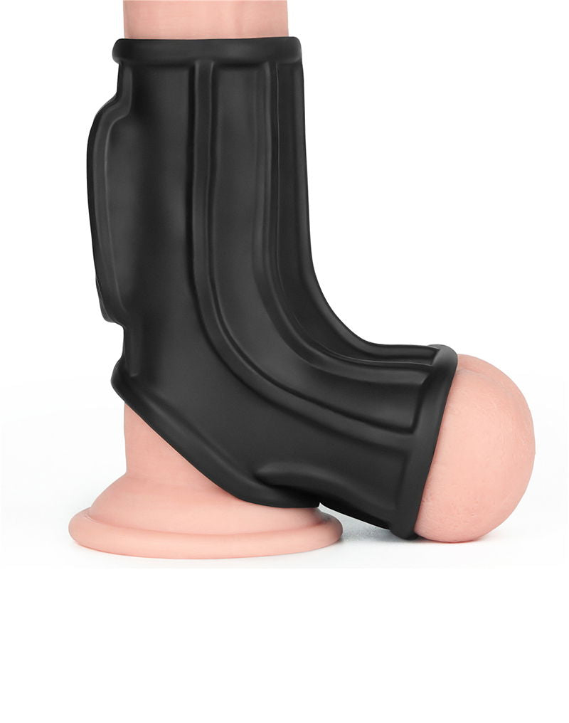 LoveToy - Ridge Knights Ring - Vibrerende Penis en Scrotum Sleeve - Ø 2,8 cm - Zwart-laced-up.nl