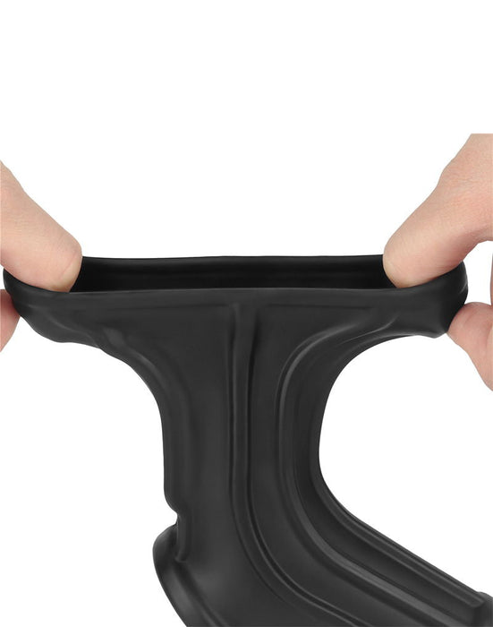 LoveToy - Ridge Knights Ring - Vibrerende Penis en Scrotum Sleeve - Ø 2,8 cm - Zwart-Erotiekvoordeel.nl