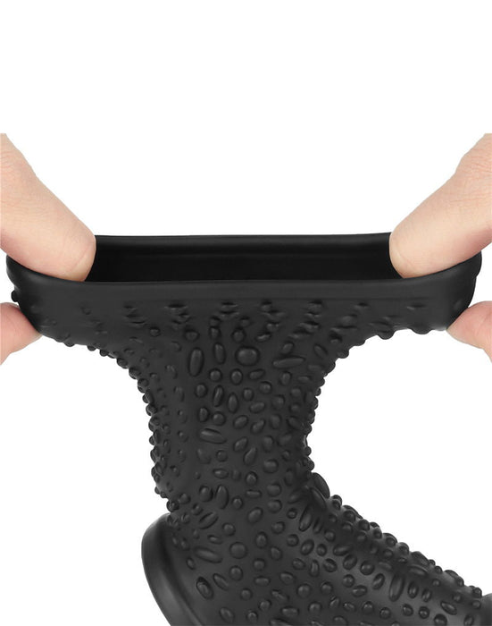 LoveToy - Drip Knights Ring - Vibrerende Penis en Scrotum Sleeve - Ø 2,8 cm - Zwart-Erotiekvoordeel.nl