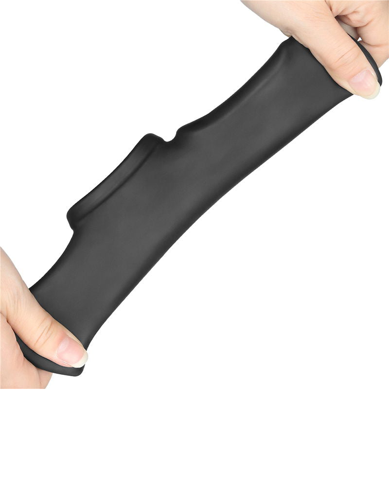 LoveToy - Silk Knights Ring - Vibrerende Penis en Scrotum Sleeve - Ø 2,8 cm - Zwart-laced-up.nl