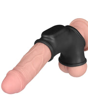LoveToy - Silk Knights Ring - Vibrerende Penis en Scrotum Sleeve - Ø 2,8 cm - Zwart-laced-up.nl