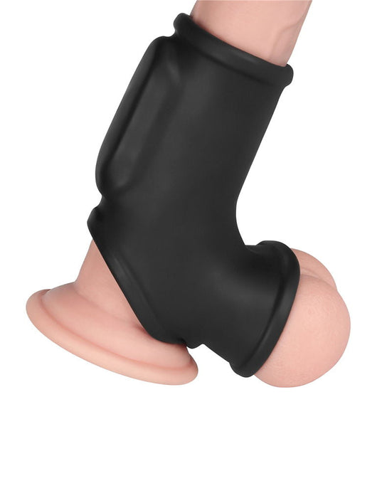 LoveToy - Silk Knights Ring - Vibrerende Penis en Scrotum Sleeve - Ø 2,8 cm - Zwart-Erotiekvoordeel.nl