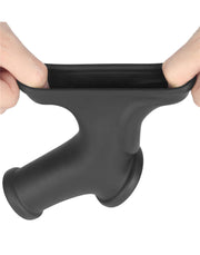 LoveToy - Silk Knights Ring - Vibrerende Penis en Scrotum Sleeve - Ø 2,8 cm - Zwart-laced-up.nl