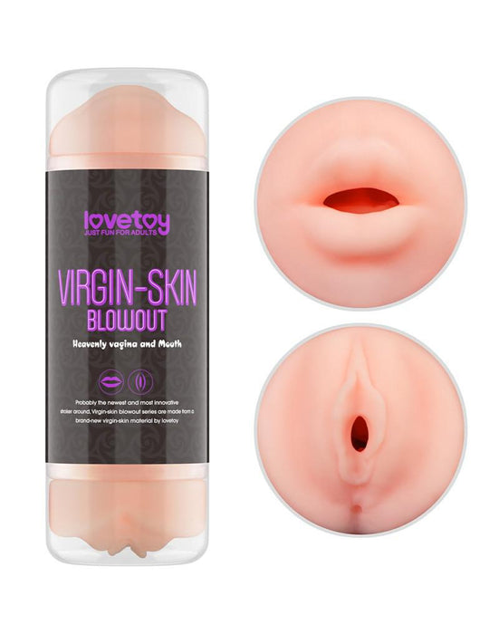 LoveToy - Virgin-Skin Blowout - Dubbelzijdige Stroker Masturbator - Vagina en Mond - Lichte Huidskleur-laced-up.nl