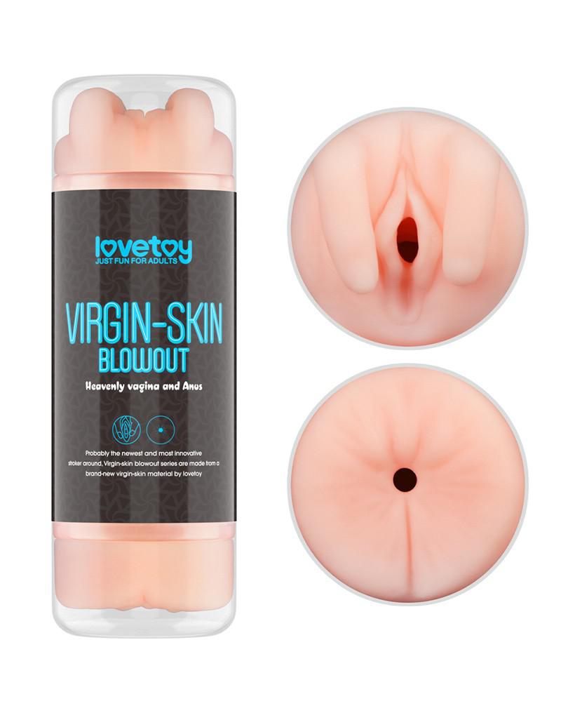 LoveToy - Virgin-Skin Blowout - Dubbelzijdige Stroker Masturbator - Vagina en Anus - Lichte Huidskleur-laced-up.nl