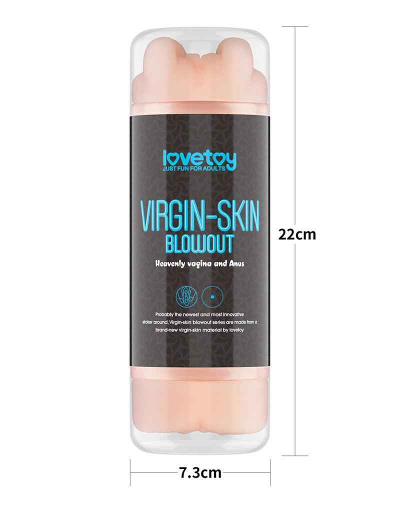LoveToy - Virgin-Skin Blowout - Dubbelzijdige Stroker Masturbator - Vagina en Anus - Lichte Huidskleur-laced-up.nl