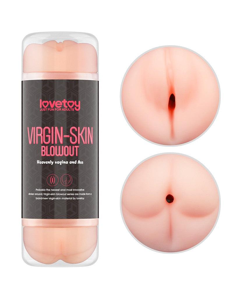 LoveToy - Virgin-Skin Blowout - Dubbelzijdige Stroker Masturbator - Vagina en Ass - Lichte Huidskleur-laced-up.nl