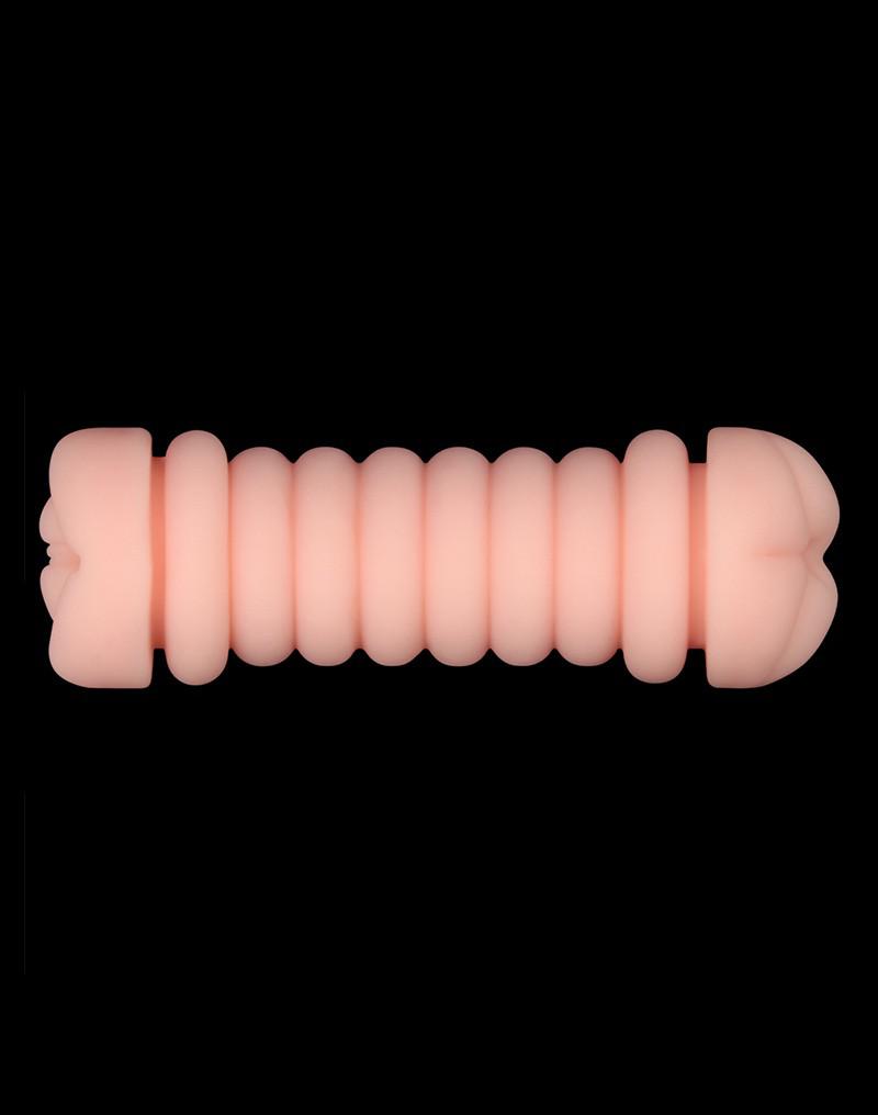 LoveToy - Virgin-Skin Blowout - Dubbelzijdige Stroker Masturbator - Vagina en Ass - Lichte Huidskleur-laced-up.nl
