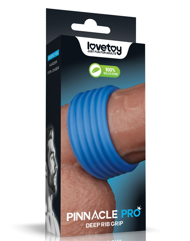 LoveToy - Pinnacle Pro - Deep Rib Grip Cockring - Blauw-laced-up.nl
