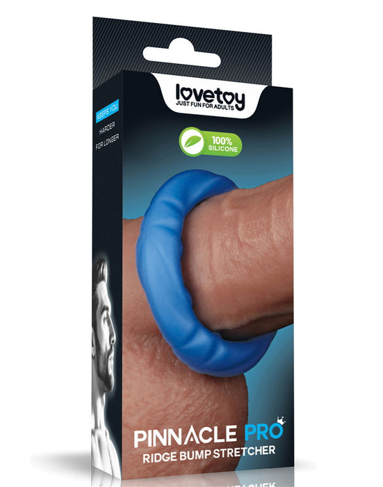 LoveToy - Pinnacle Pro - Ridge Bump Ball Stretcher Cockring - Blauw-Erotiekvoordeel.nl