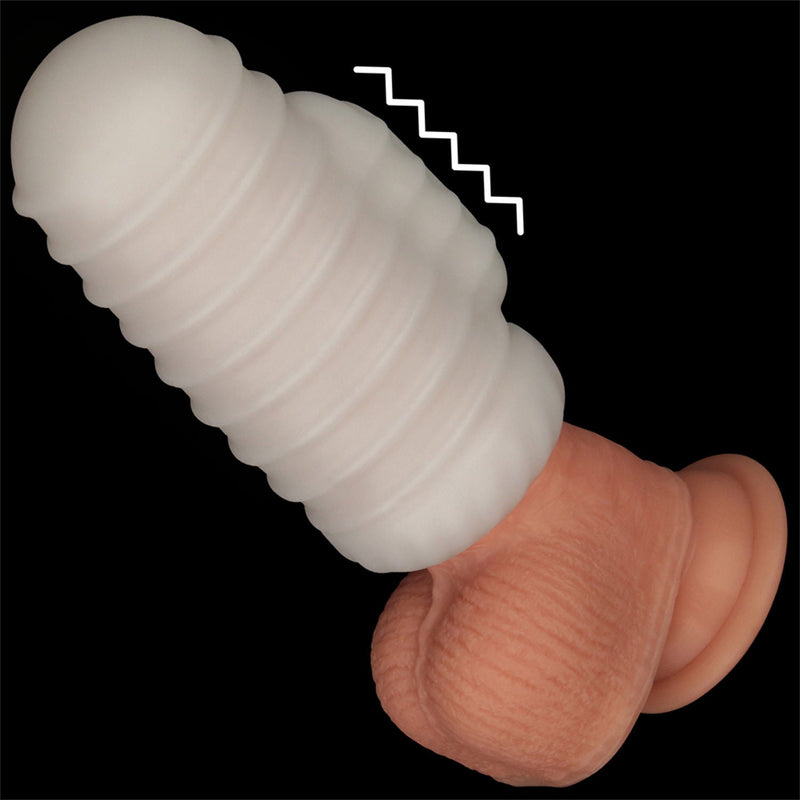 LoveToy - Knights Ring - Vibrerende Dual Purpose Sleeve - Golvend - Wit-laced-up.nl