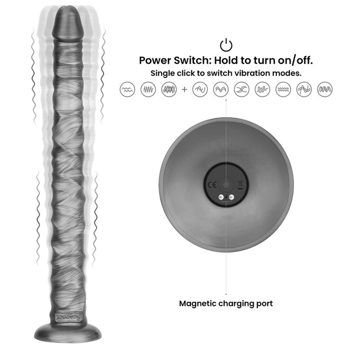 LoveToy - Vibrax Slider - Lange Vibrerende Anaal Dildo - 40,5 cm - Zilver-laced-up.nl
