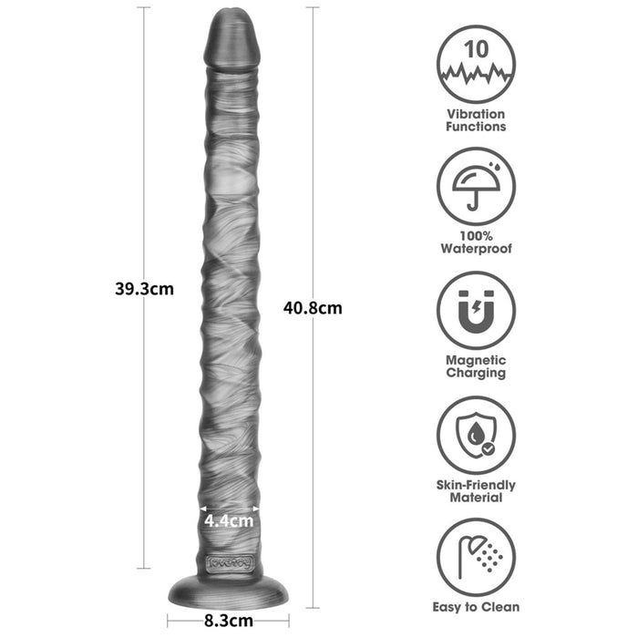 LoveToy - Vibrax Slider - Lange Vibrerende Anaal Dildo - 40,5 cm - Zilver-laced-up.nl