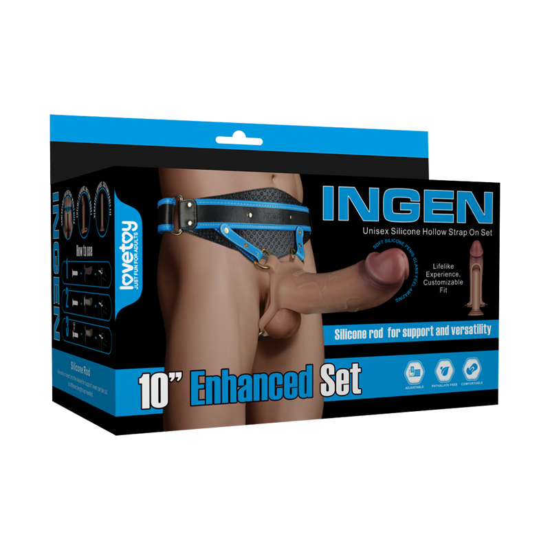 LoveToy - Ingen - Holle Strap-on met Siliconen Staaf – 25 cm - Lichte huidskleur-laced-up.nl