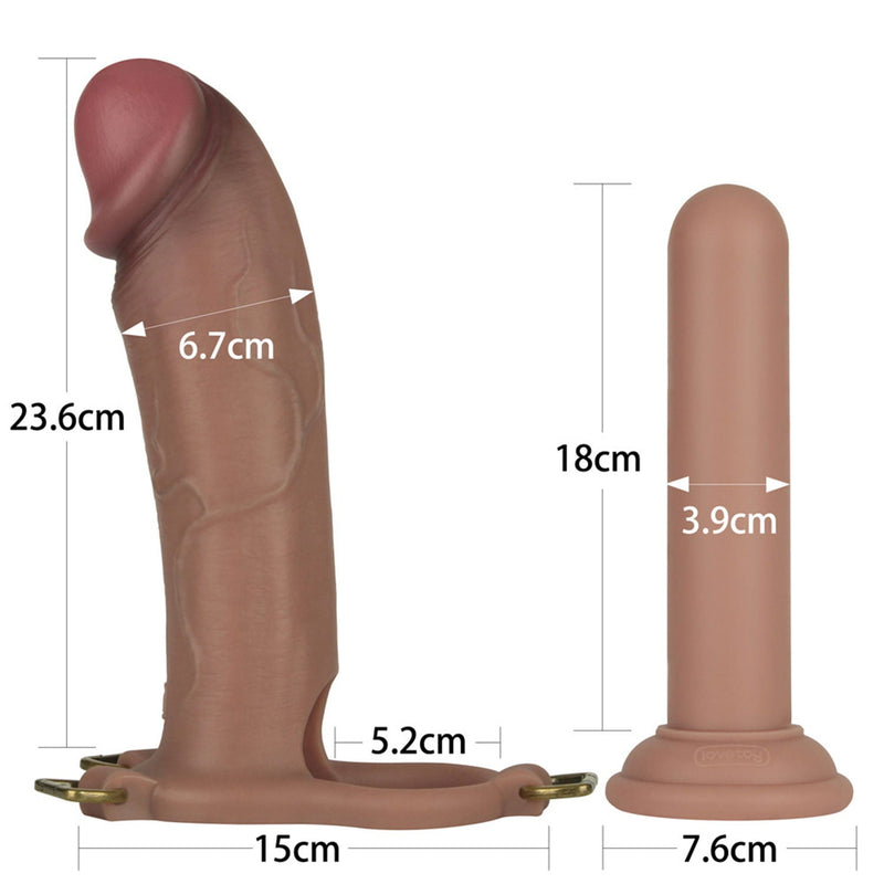 LoveToy - Ingen - Holle Strap-on met Siliconen Staaf – 25 cm - Lichte huidskleur-laced-up.nl