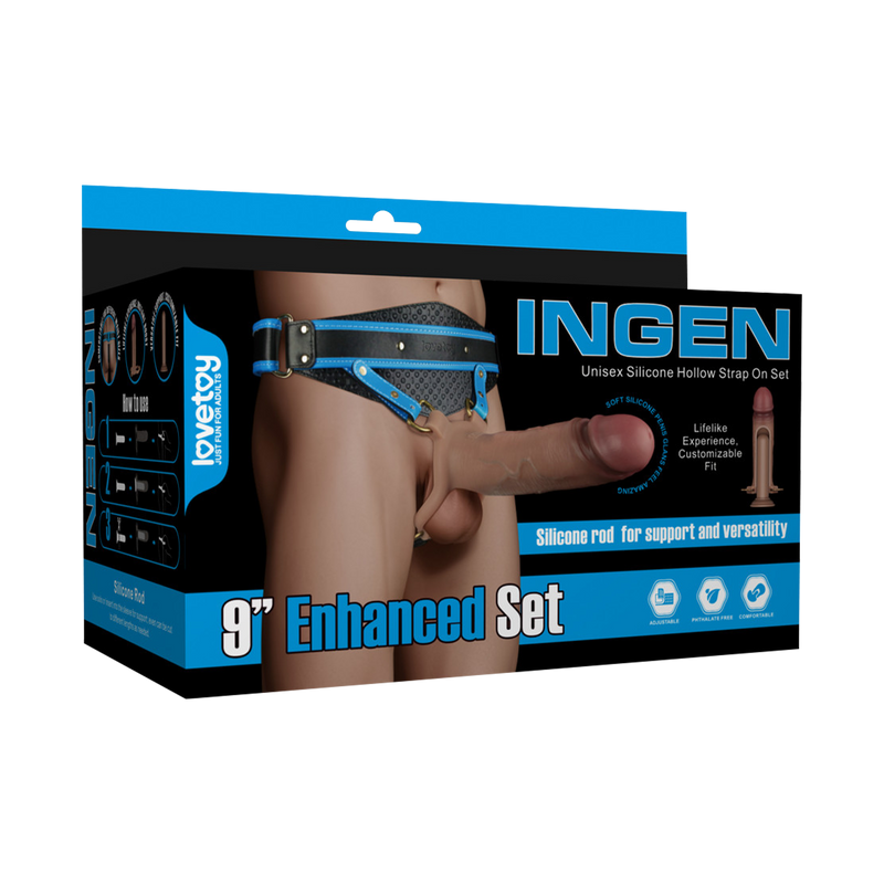 LoveToy - Ingen - Holle Strap-on met Siliconen Staaf – 23 cm - Lichte huidskleur-laced-up.nl