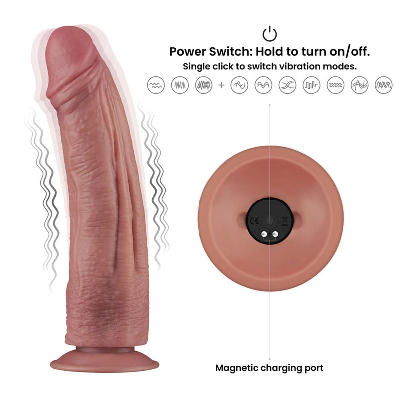 LoveToy - Power Cock - 26,5 cm - Vibrerende Dildo - Dual Density - Lichte Huidskleur-laced-up.nl