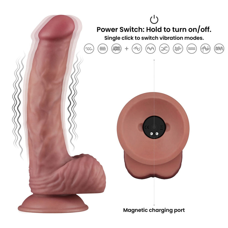 LoveToy - Power Cock - 23 cm - Vibrerende Dildo - Dual Density - Lichte Huidskleur-laced-up.nl