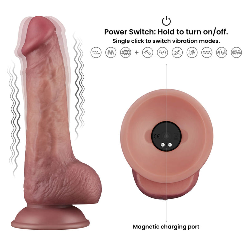LoveToy - Power Cock - 21,5 cm - Vibrerende Dildo - Dual Density - Lichte Huidskleur-laced-up.nl