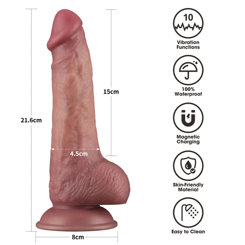 LoveToy - Power Cock - 21,5 cm - Vibrerende Dildo - Dual Density - Lichte Huidskleur-laced-up.nl
