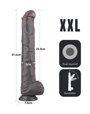 LoveToy - Nature Cock - Dubbellaags Buigbare XXL Dildo - 37,5 cm - Bruin-laced-up.nl