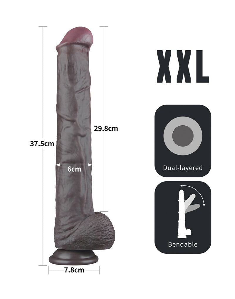 LoveToy - Nature Cock - Dubbellaags Buigbare XXL Dildo - 37,5 cm - Bruin-laced-up.nl