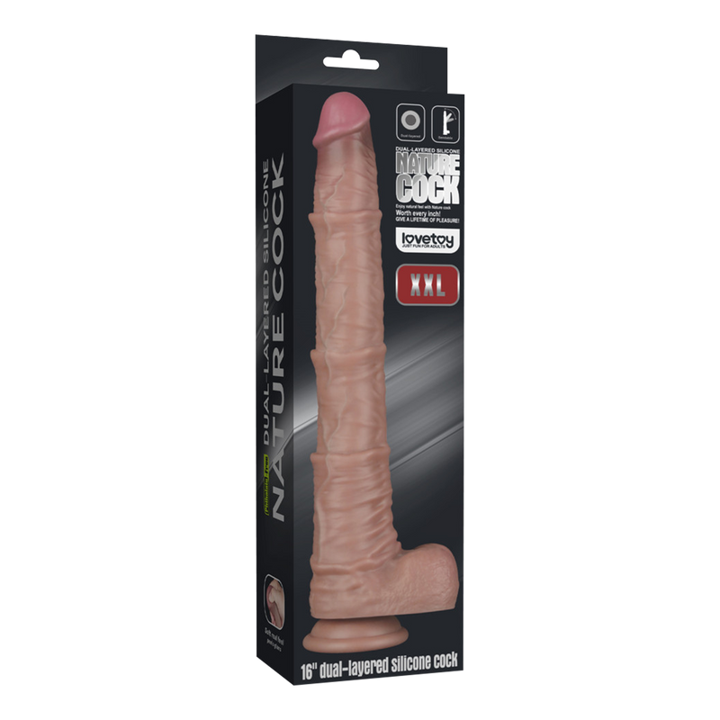 LoveToy - Nature Cock - Dubbellaags Buigbare Dildo met Aders - 40 cm-laced-up.nl