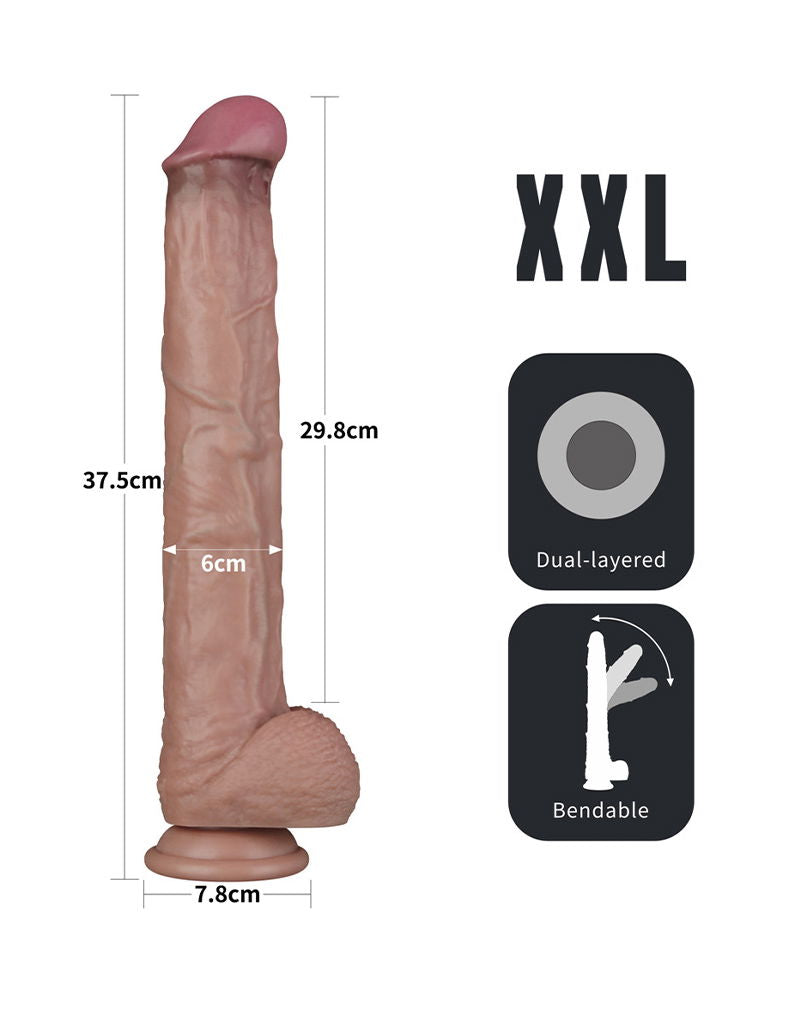 LoveToy - Nature Cock - Dubbellaags Buigbare XXL Dildo - 37,5 cm-laced-up.nl