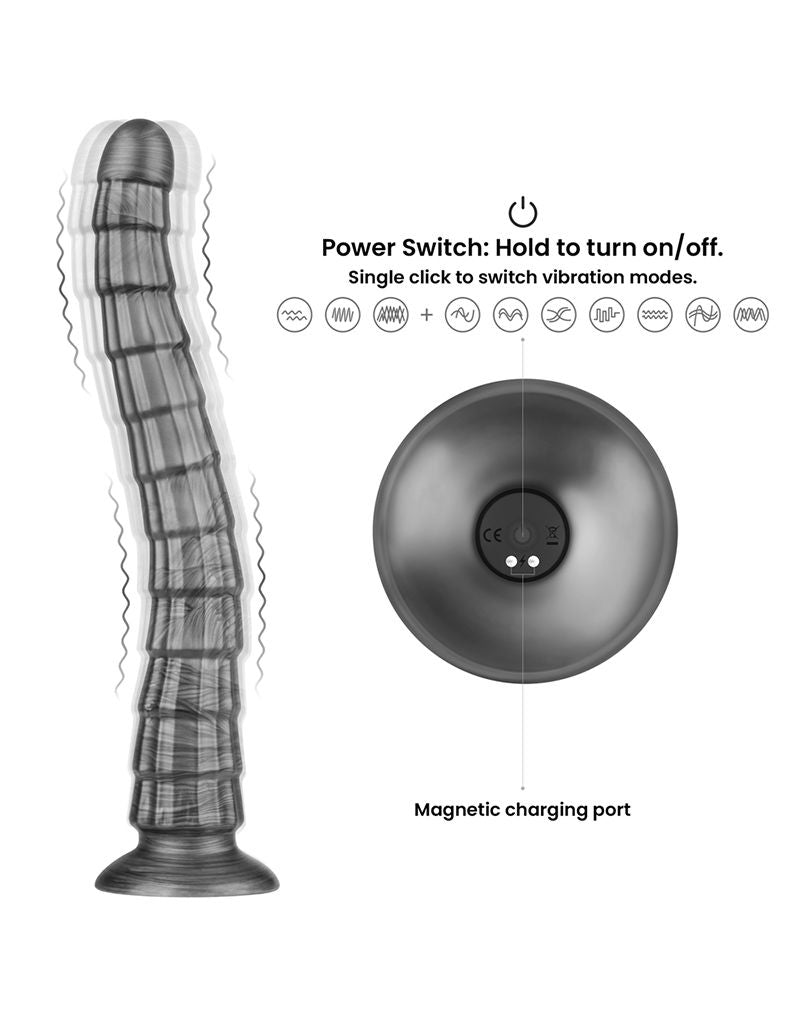 LoveToy - Vibrax Slider - Lange Vibrerende Anaal Dildo - 35 cm - Zilver-laced-up.nl