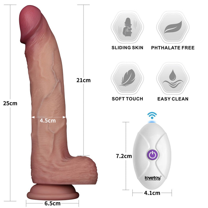 LoveToy - Sliding Skin Vibrerende Dildo Pro II - Met Afstandsbediening - 25 cm - Lichte Huidskleur-Erotiekvoordeel.nl