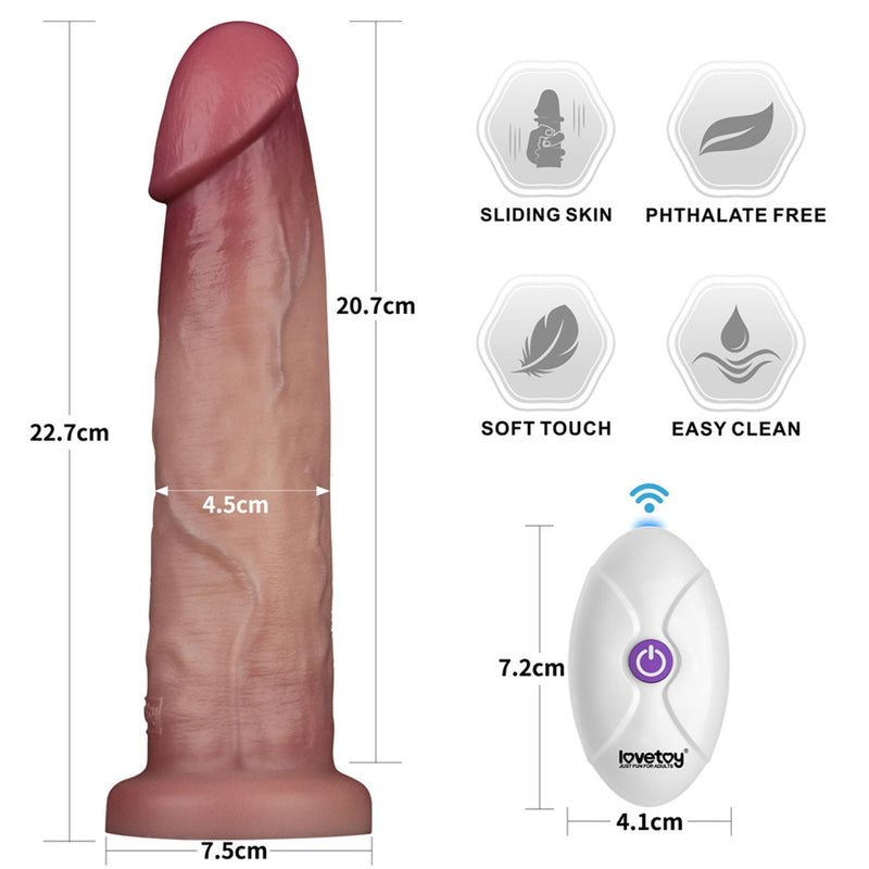LoveToy - Sliding Skin Vibrerende Dildo Pro II - Met Afstandsbediening - 23 cm - Lichte Huidskleur-laced-up.nl