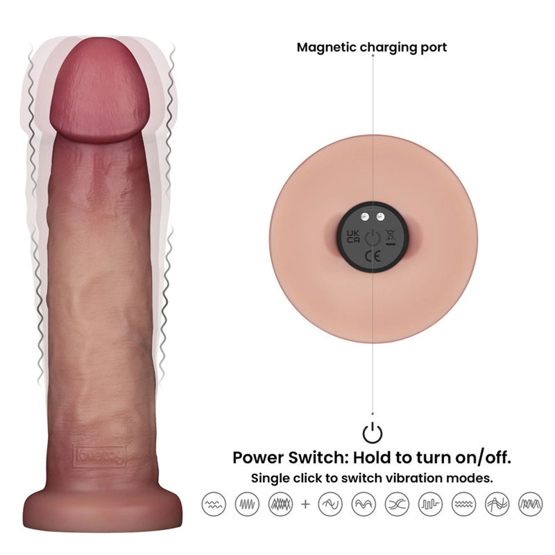 LoveToy - Sliding Skin Vibrerende Dildo Pro II - Met Afstandsbediening - 23 cm - Lichte Huidskleur-laced-up.nl