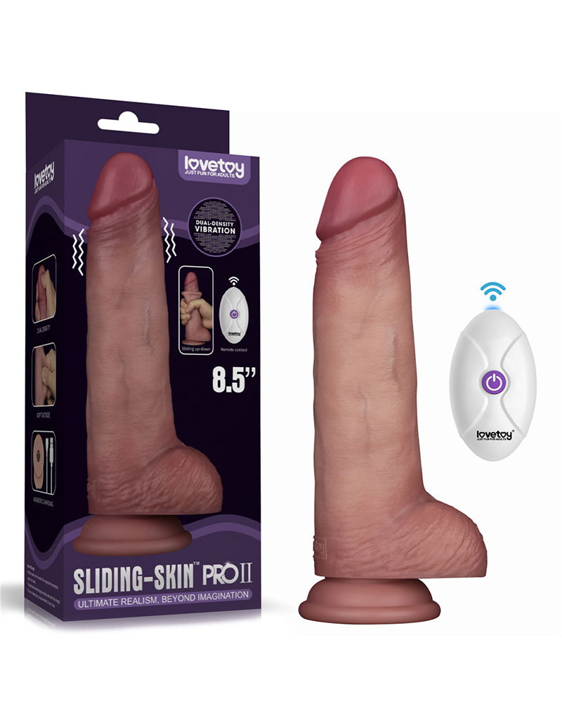LoveToy - Sliding Skin Vibrerende Dildo Pro II - Met Afstandsbediening - 21,5 cm - Lichte Huidskleur-laced-up.nl