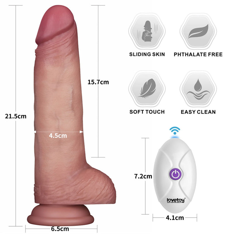 LoveToy - Sliding Skin Vibrerende Dildo Pro II - Met Afstandsbediening - 21,5 cm - Lichte Huidskleur-laced-up.nl