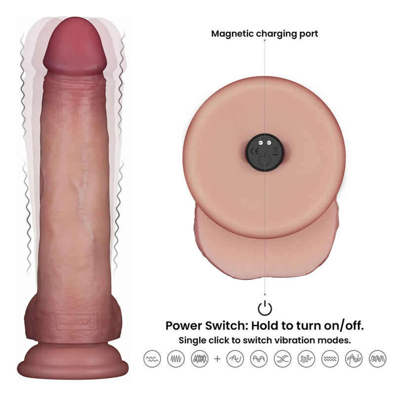 LoveToy - Sliding Skin Vibrerende Dildo Pro II - Met Afstandsbediening - 21,5 cm - Lichte Huidskleur-laced-up.nl