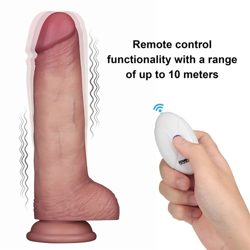 LoveToy - Sliding Skin Vibrerende Dildo Pro II - Met Afstandsbediening - 21,5 cm - Lichte Huidskleur-laced-up.nl