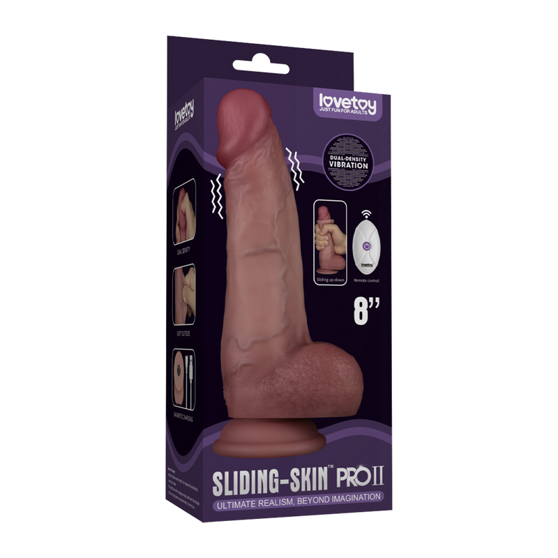 LoveToy - Sliding Skin Vibrerende Dildo Pro II - Met Afstandsbediening - 20 cm - Lichte Huidskleur-laced-up.nl