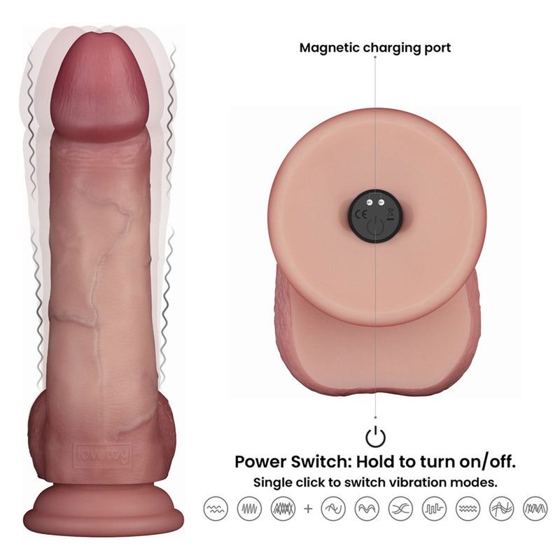LoveToy - Sliding Skin Vibrerende Dildo Pro II - Met Afstandsbediening - 20 cm - Lichte Huidskleur-laced-up.nl