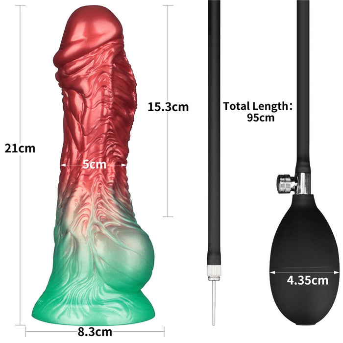 LoveToy – Dual Density Silikon – Aufblasbarer Dildo – Rot/Grün