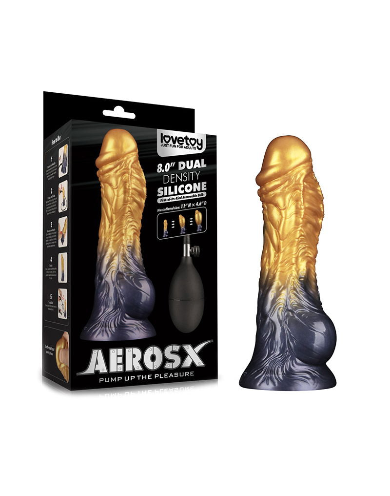 LoveToy - Dual Density Siliconen - Opblaasbare Dildo - Goud/Zwart