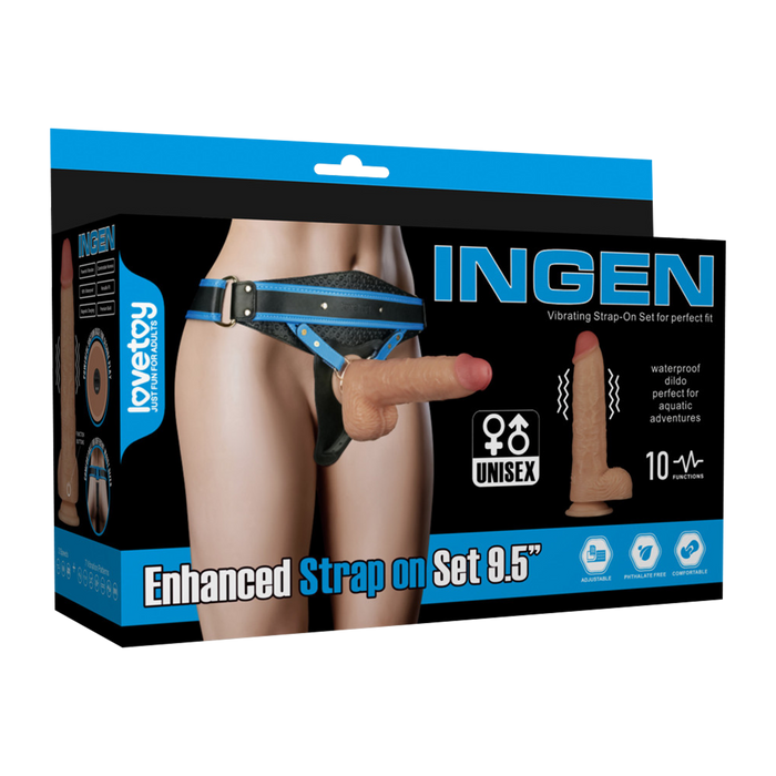 LoveToy - Ingen - Vibrerende Strap-on Set - Lengte 24 cm - Lichte Huidskleur-Erotiekvoordeel.nl