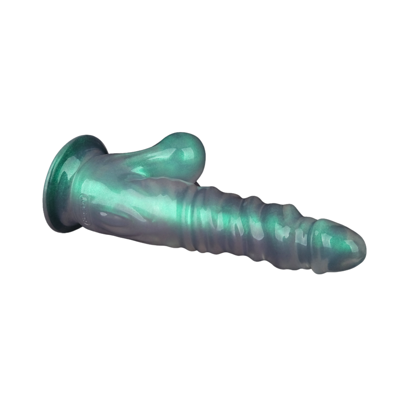 LoveToy - Opal Pearl Sheen - Geribbelde Dildo met Scrotum - 25 cm – Groen