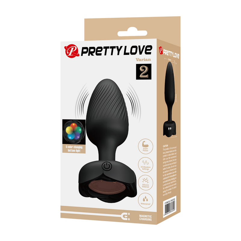 Pretty Love - Varian - Kleurveranderende lichtgevende vibrerende buttplug - Zwart-laced-up.nl