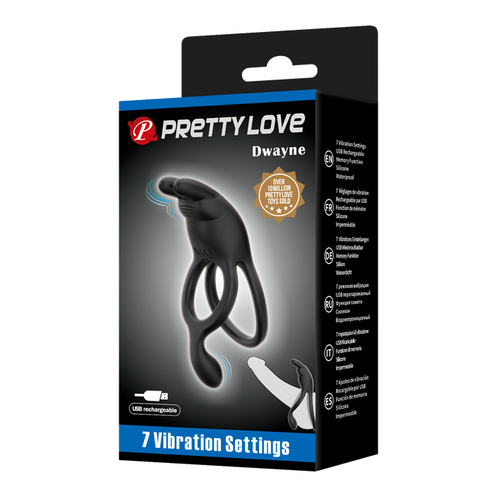 Pretty Love - Seth - Vibrerende Dubbele Cockring - Zwart-Erotiekvoordeel.nl