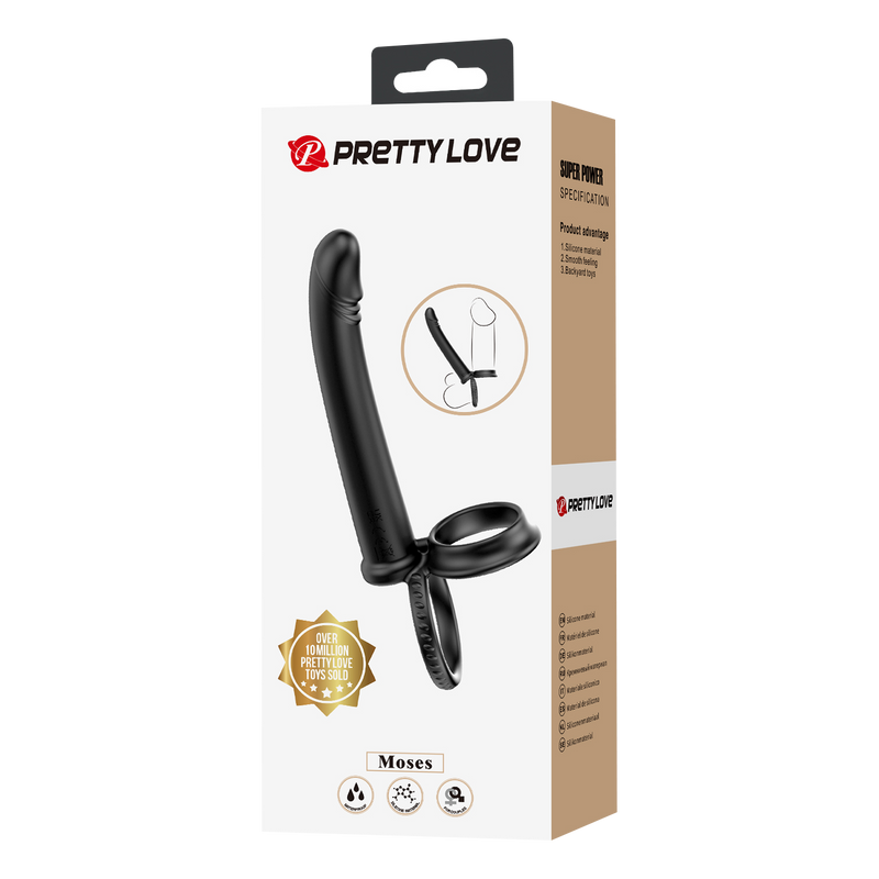 Pretty Love - Moses - Dildo met Cockring en Scrotumring - Zwart-Erotiekvoordeel.nl