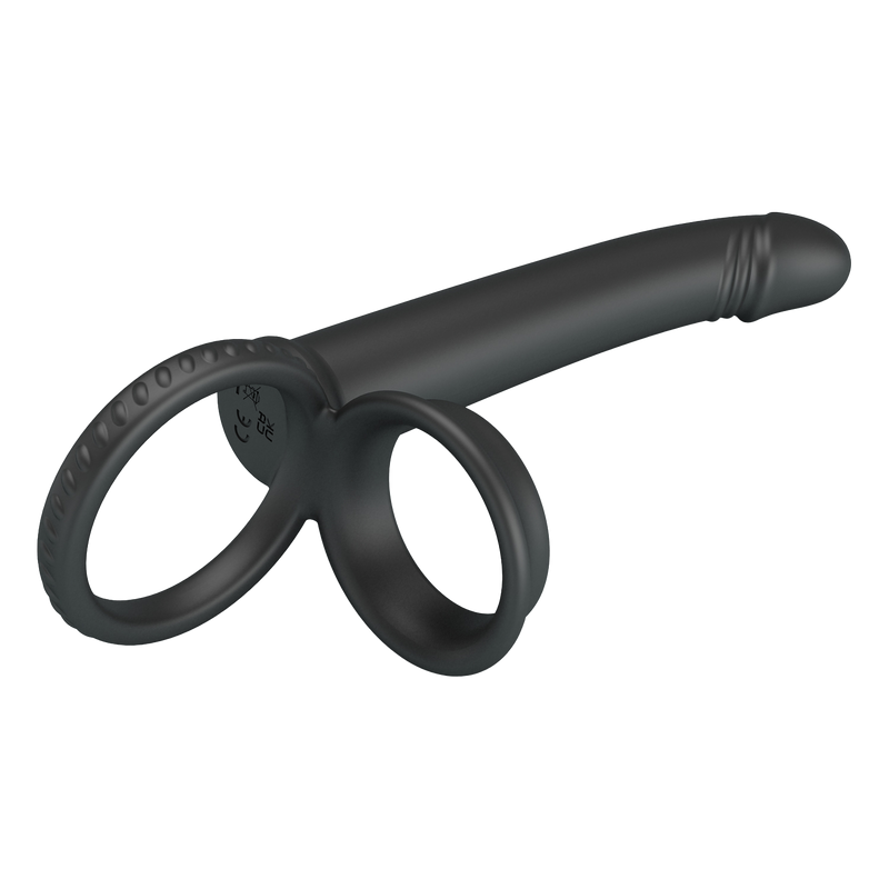 Pretty Love - Moses - Dildo met Cockring en Scrotumring - Zwart-Erotiekvoordeel.nl